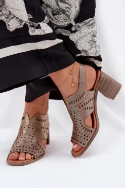 Damskie Boto Ażurowe Sandały Damskie Na Słupku Złote Tosine