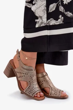 Damskie Boto Ażurowe Sandały Damskie Na Słupku Złote Tosine