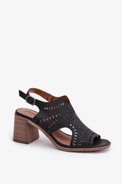 Boto Sandały Ażurowe|Sandały Na Słupku*Ażurowe Sandały Damskie Na Słupku Czarne Tosine Czarny