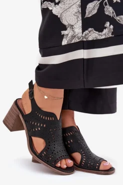 Boto Sandały Ażurowe|Sandały Na Słupku*Ażurowe Sandały Damskie Na Słupku Czarne Tosine Czarny