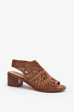 New Boto Ażurowe Sandały Na Obcasie Brązowe Serapina