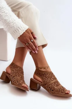 New Boto Ażurowe Sandały Na Obcasie Brązowe Serapina