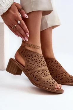 New Boto Ażurowe Sandały Na Obcasie Brązowe Serapina