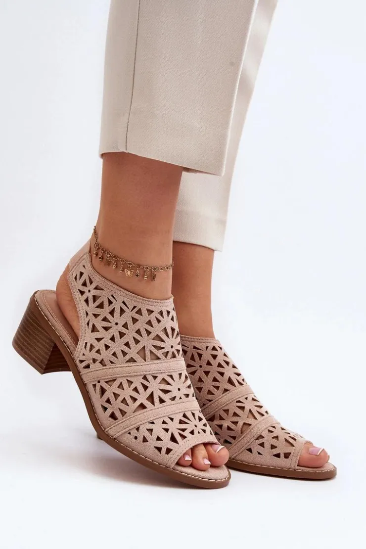 Damskie Boto Ażurowe Sandały Na Obcasie Nude Serapina