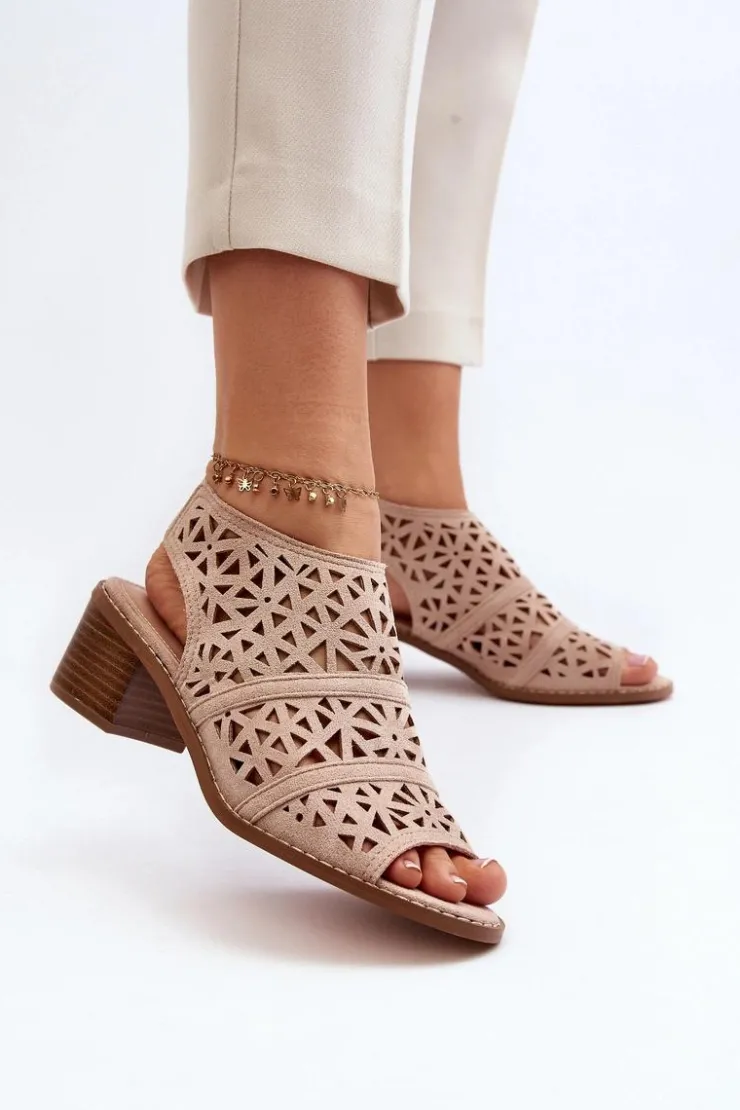 Damskie Boto Ażurowe Sandały Na Obcasie Nude Serapina