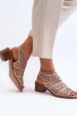 Damskie Boto Ażurowe Sandały Na Obcasie Nude Serapina