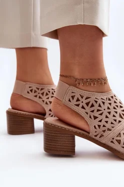 Damskie Boto Ażurowe Sandały Na Obcasie Nude Serapina