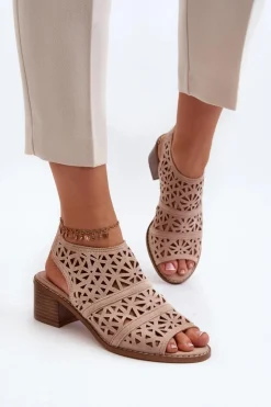 Damskie Boto Ażurowe Sandały Na Obcasie Nude Serapina
