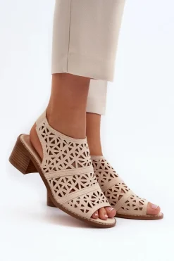 Damskie Boto Ażurowe Sandały Na Obcasie Beżowe Serapina