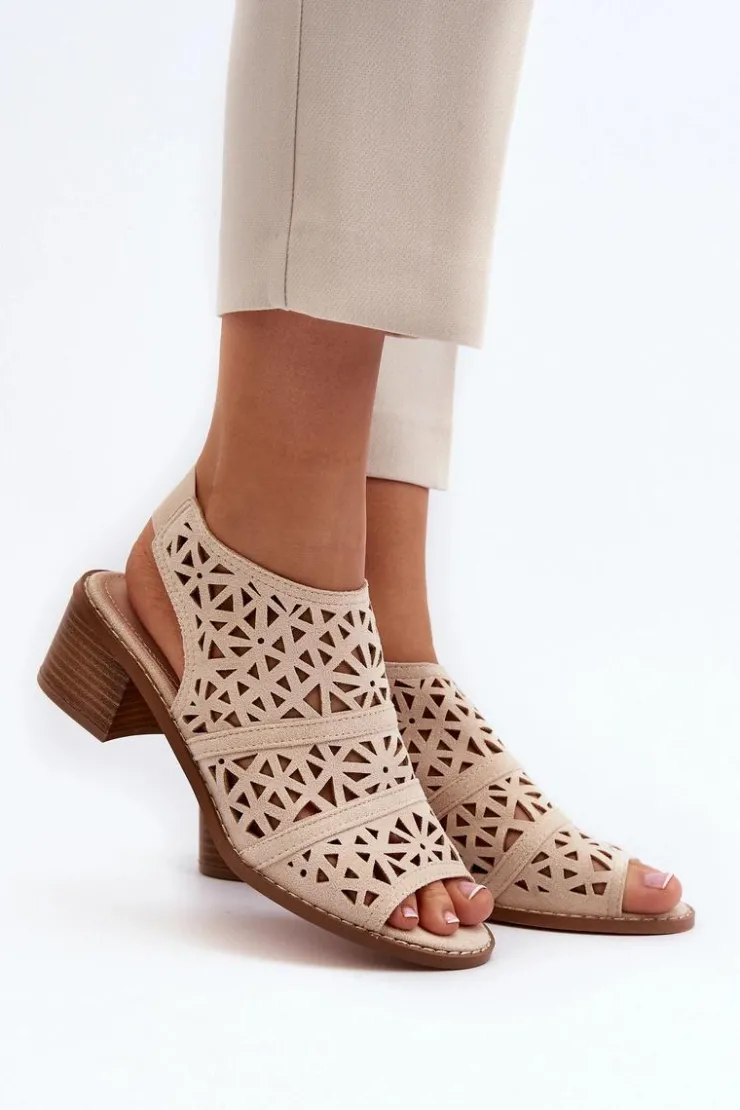Damskie Boto Ażurowe Sandały Na Obcasie Beżowe Serapina
