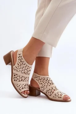 Damskie Boto Ażurowe Sandały Na Obcasie Beżowe Serapina