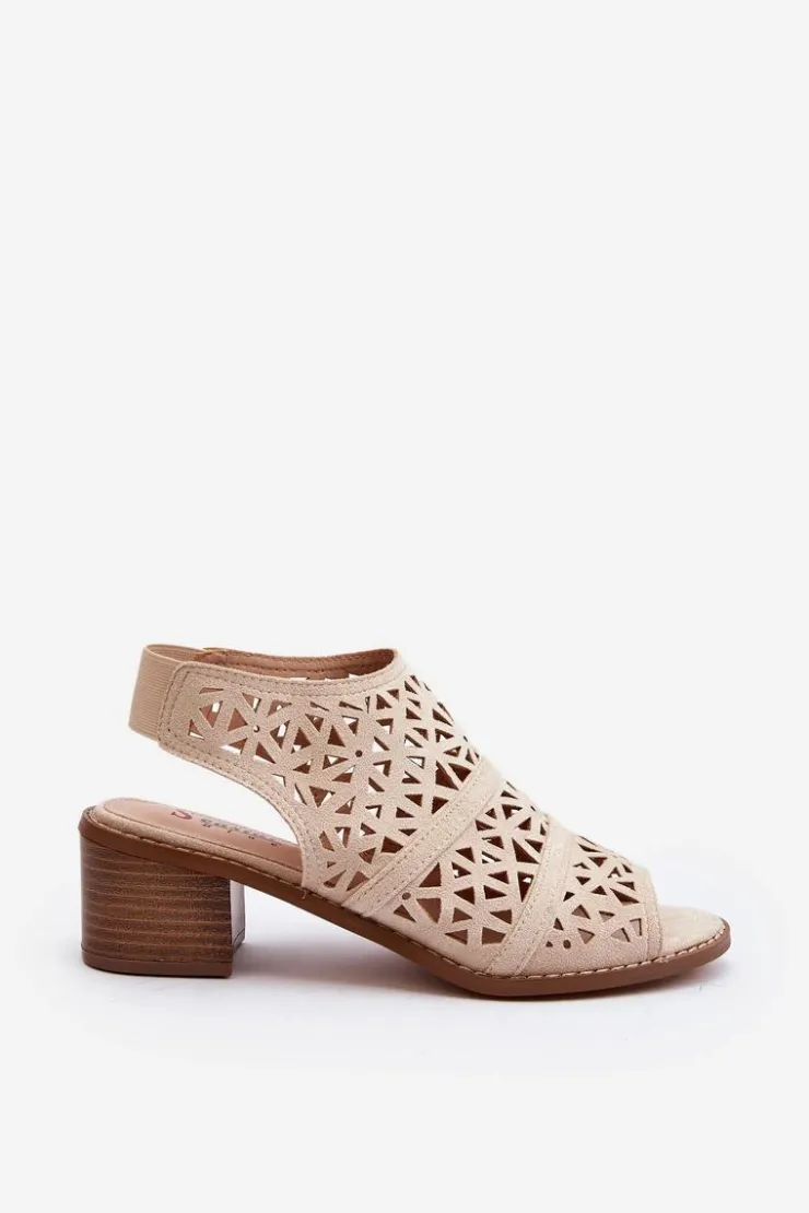 Damskie Boto Ażurowe Sandały Na Obcasie Beżowe Serapina