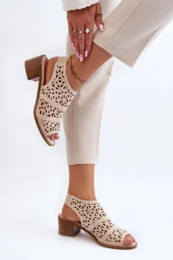 Damskie Boto Ażurowe Sandały Na Obcasie Beżowe Serapina