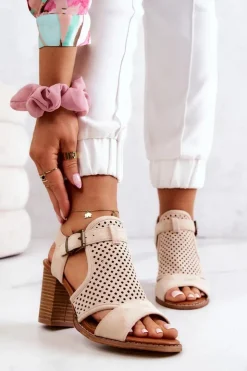 Evento Sandały Ażurowe|Sandały Na Obcasie*Ażurowe Sandały Na Słupku Beżowe Hey Lover