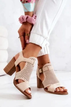 Evento Sandały Ażurowe|Sandały Na Obcasie*Ażurowe Sandały Na Słupku Beżowe Hey Lover
