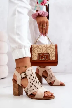 Evento Sandały Ażurowe|Sandały Na Obcasie*Ażurowe Sandały Na Słupku Beżowe Hey Lover