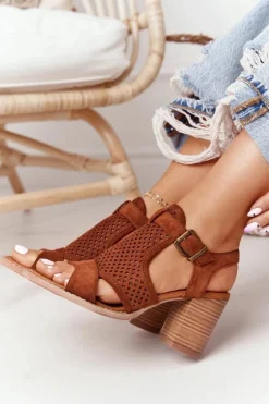 Clearance Evento Ażurowe Sandały Na Słupku Camel Hey Lover