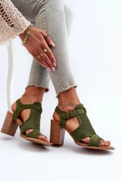 Sale Evento Ażurowe Sandały Na Słupku Ciemnozielone Hey Lover