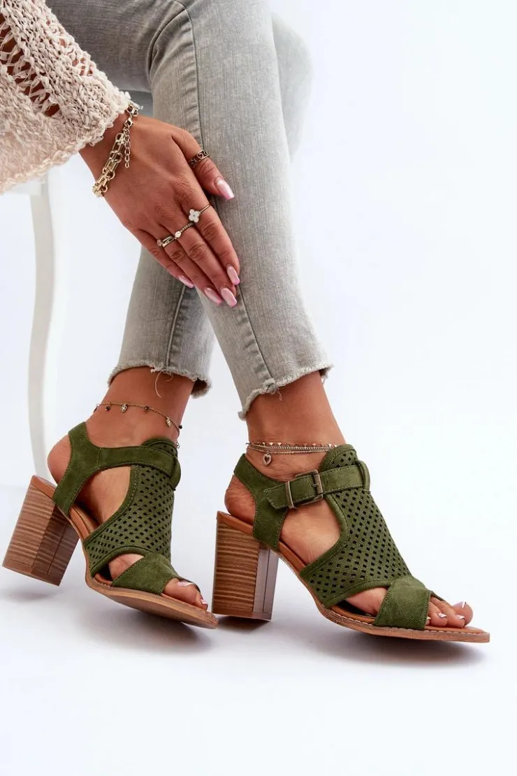 Sale Evento Ażurowe Sandały Na Słupku Ciemnozielone Hey Lover