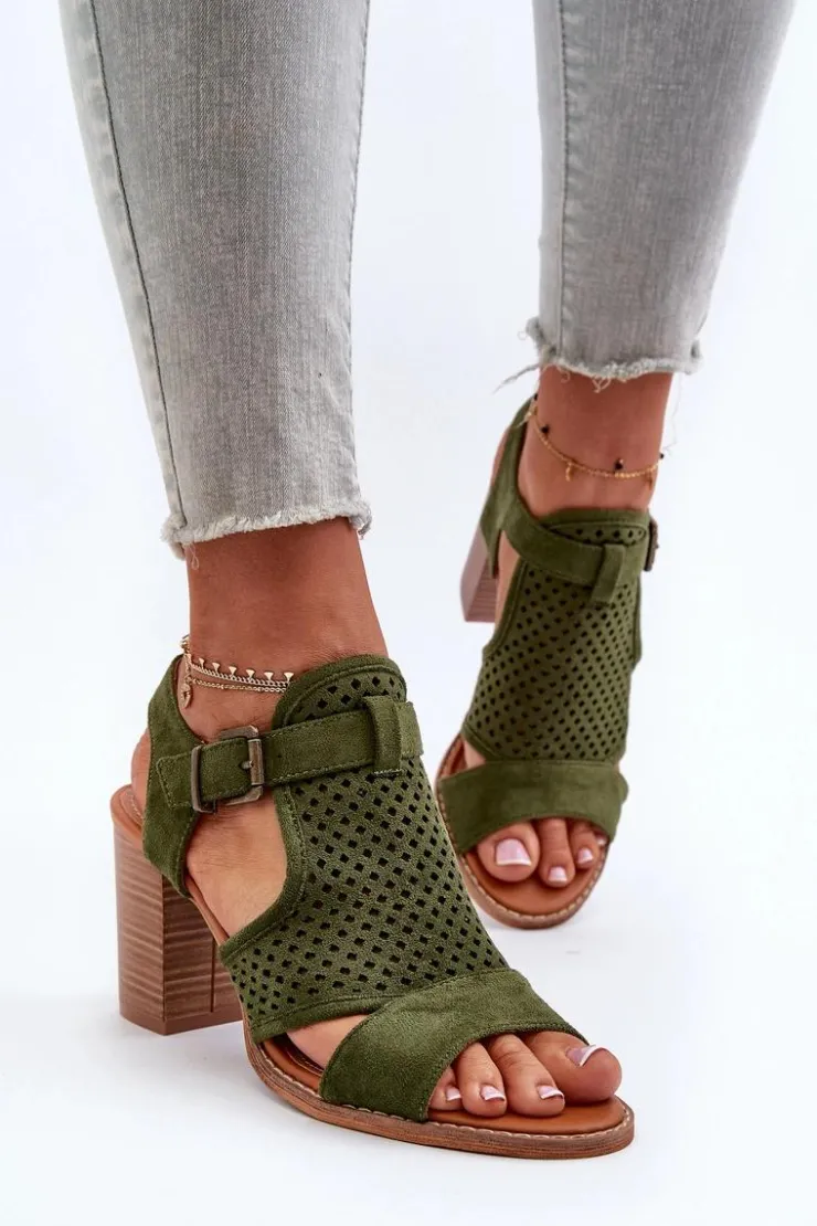 Sale Evento Ażurowe Sandały Na Słupku Ciemnozielone Hey Lover