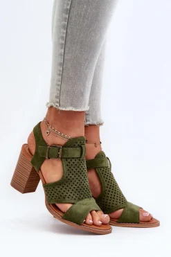 Sale Evento Ażurowe Sandały Na Słupku Ciemnozielone Hey Lover