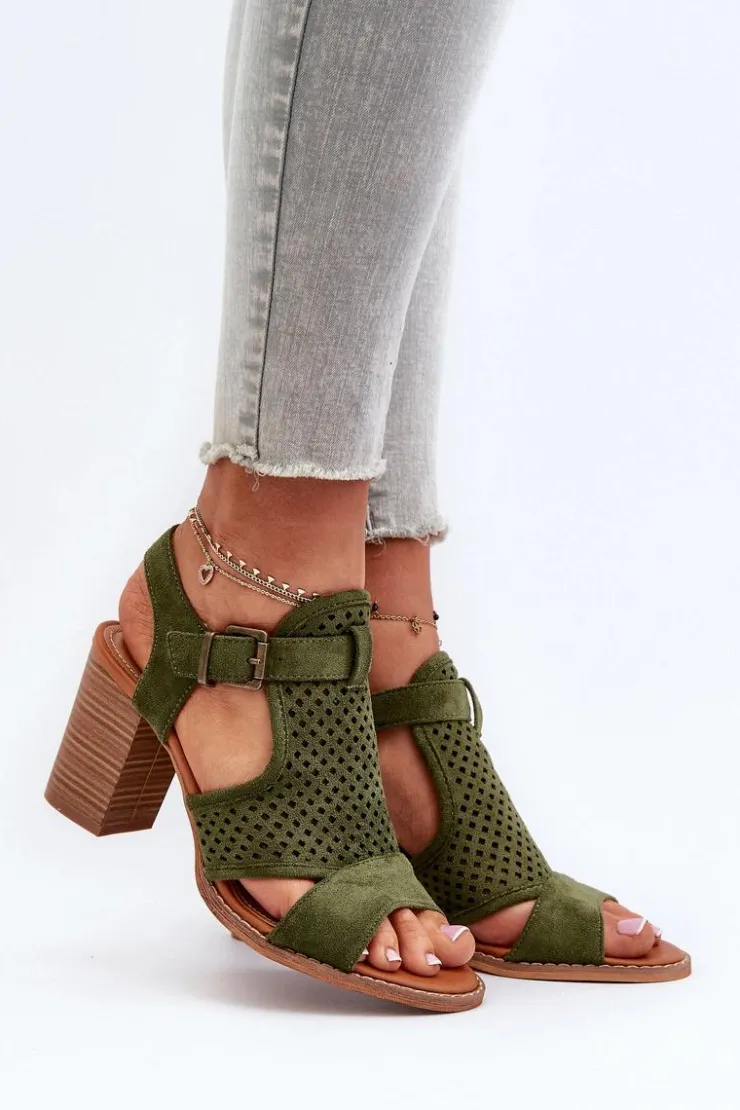 Sale Evento Ażurowe Sandały Na Słupku Ciemnozielone Hey Lover