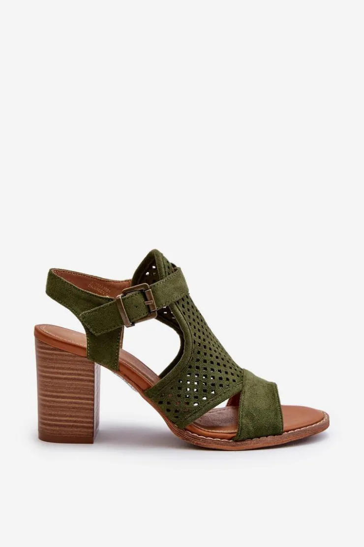 Sale Evento Ażurowe Sandały Na Słupku Ciemnozielone Hey Lover
