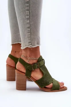 Sale Evento Ażurowe Sandały Na Słupku Ciemnozielone Hey Lover