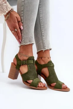Sale Evento Ażurowe Sandały Na Słupku Ciemnozielone Hey Lover