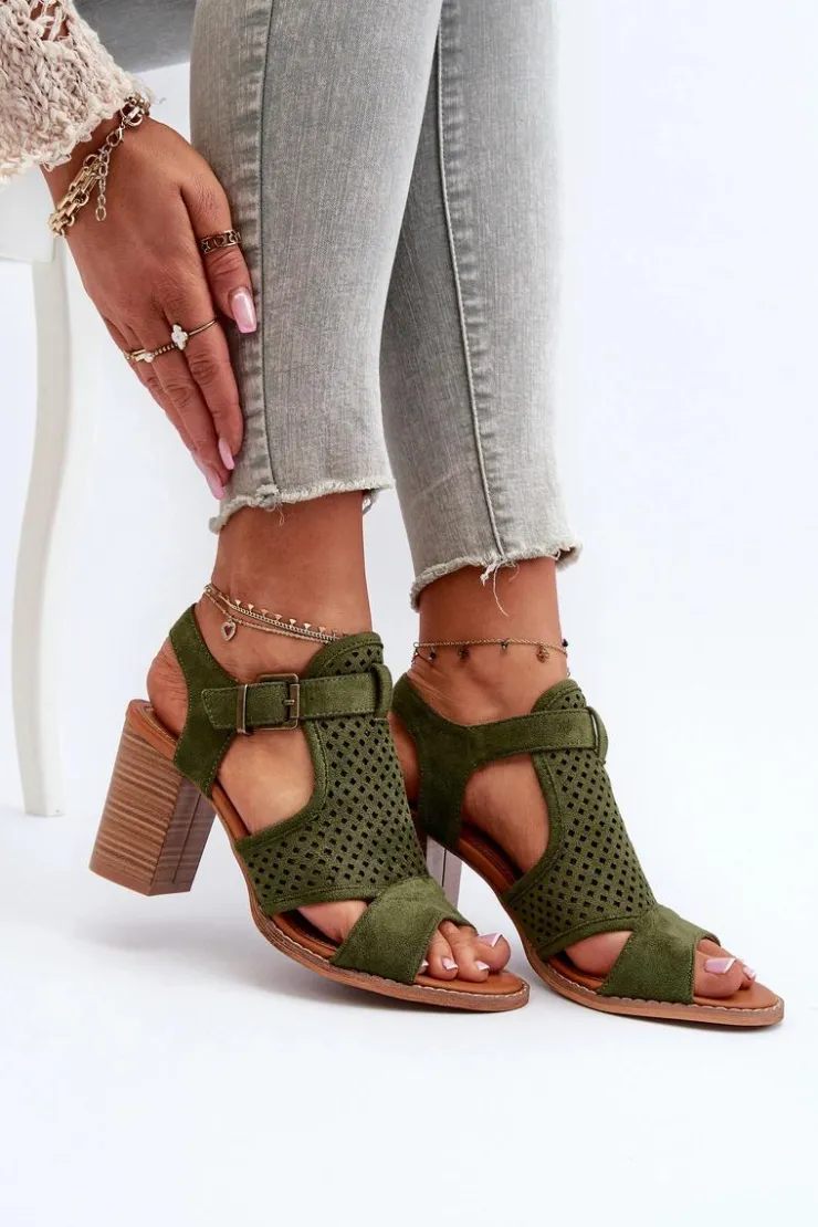Sale Evento Ażurowe Sandały Na Słupku Ciemnozielone Hey Lover