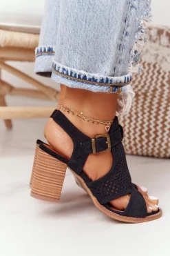 Evento Sandały Ażurowe|Sandały Na Obcasie*Ażurowe Sandały Na Słupku Czarne Hey Lover