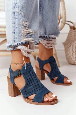 Damskie Evento Ażurowe Sandały Na Słupku Niebieskie Hey Lover