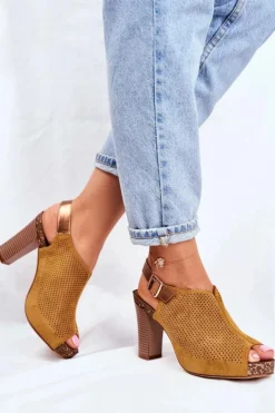 Buty Sergio Leone Sandały Ażurowe|Sandały Na Obcasie*Ażurowe Sandały Na Słupku Sergio Leone SK855 Żółte