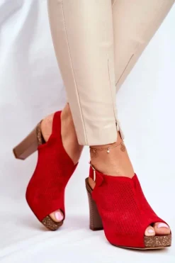 New Buty Sergio Leone Ażurowe Sandały Na Słupku Sergio Leone SK855 Czerwone