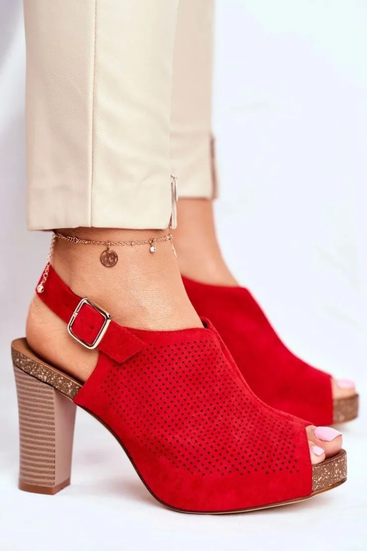 New Buty Sergio Leone Ażurowe Sandały Na Słupku Sergio Leone SK855 Czerwone