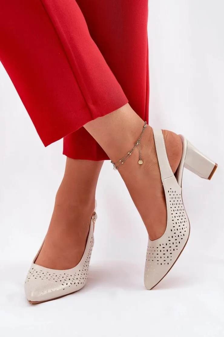 Buty Sergio Leone Sandały Na Słupku|Sandały Na Obcasie*Ażurowe Sandały Ze Szpiczastymi Noskami Na Słupku Sergio Leone SK163 Perłowe