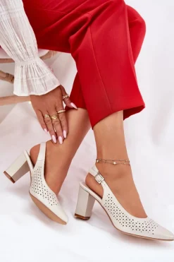 Buty Sergio Leone Sandały Na Słupku|Sandały Na Obcasie*Ażurowe Sandały Ze Szpiczastymi Noskami Na Słupku Sergio Leone SK163 Perłowe