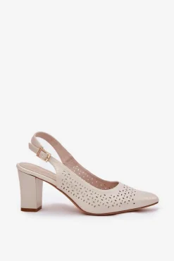 Buty Sergio Leone Sandały Na Słupku|Sandały Na Obcasie*Ażurowe Sandały Ze Szpiczastymi Noskami Na Słupku Sergio Leone SK163 Perłowe