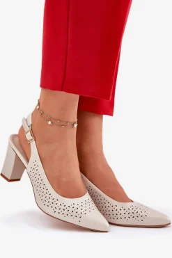 Buty Sergio Leone Sandały Na Słupku|Sandały Na Obcasie*Ażurowe Sandały Ze Szpiczastymi Noskami Na Słupku Sergio Leone SK163 Perłowe