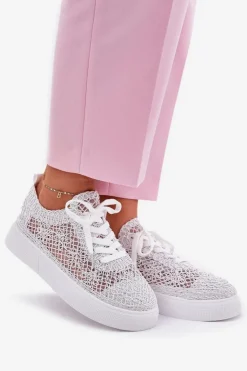 Damskie Boto Ażurowe Tenisówki Damskie Na Platformie Białe Aranelith
