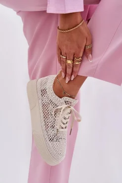Damskie Boto Ażurowe Tenisówki Damskie Na Platformie Jasnobeżowe Aranelith