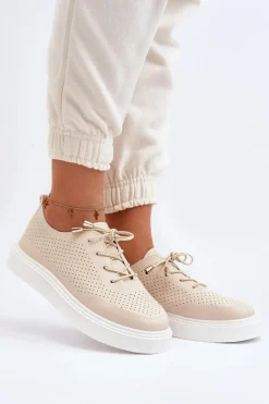 Sale Boto Ażurowe Trampki Damskie Beżowe Unassemia