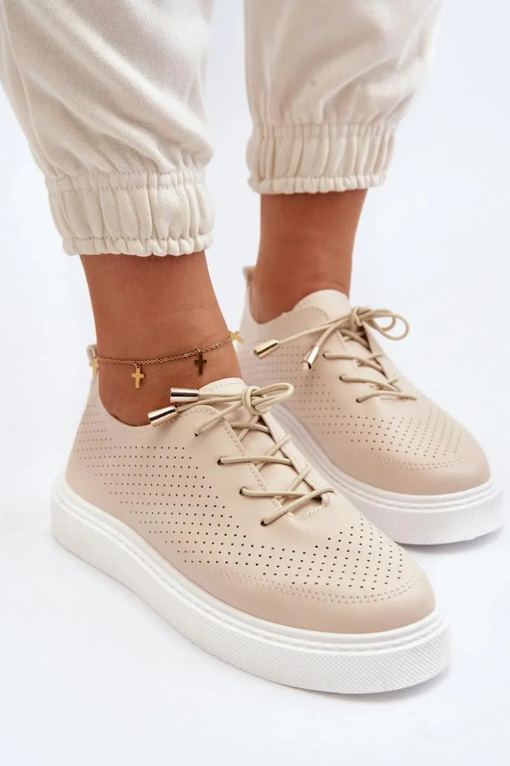 Sale Boto Ażurowe Trampki Damskie Beżowe Unassemia