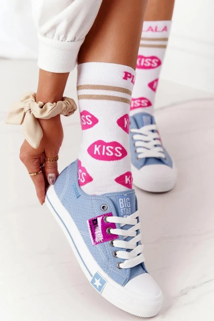 Big Star Shoes Trampki Damskie Big Star|Trampki Damskie Niskie*Ażurowe Trampki Damskie BIG STAR FF274037 Niebieskie