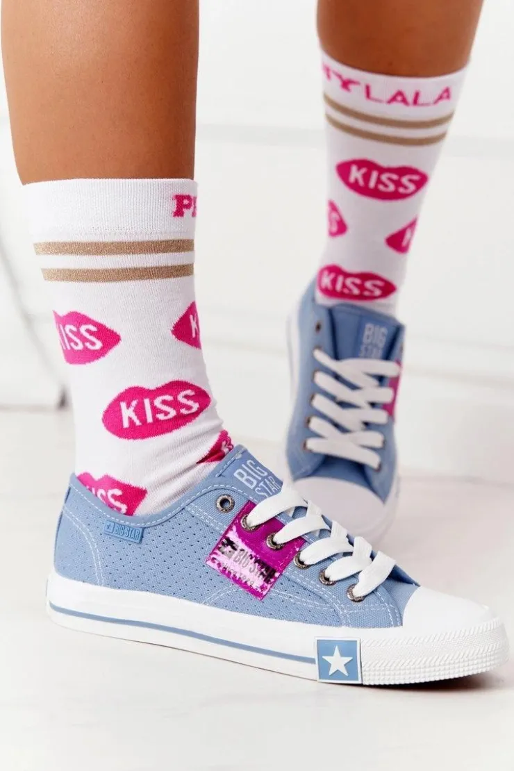 Big Star Shoes Trampki Damskie Big Star|Trampki Damskie Niskie*Ażurowe Trampki Damskie BIG STAR FF274037 Niebieskie