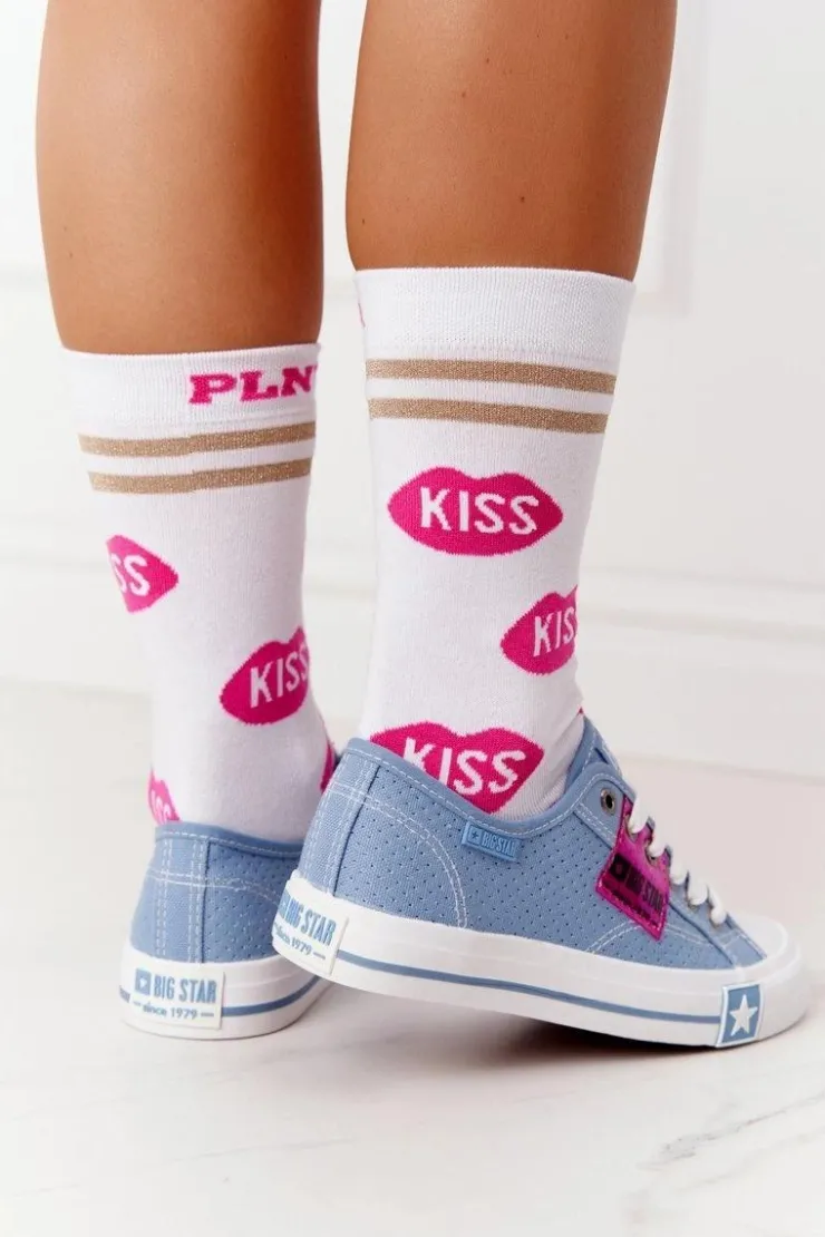 Big Star Shoes Trampki Damskie Big Star|Trampki Damskie Niskie*Ażurowe Trampki Damskie BIG STAR FF274037 Niebieskie