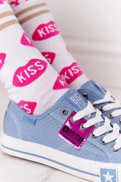 Big Star Shoes Trampki Damskie Big Star|Trampki Damskie Niskie*Ażurowe Trampki Damskie BIG STAR FF274037 Niebieskie