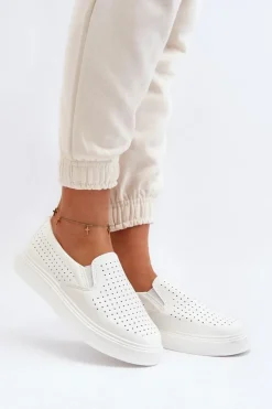 Best Boto Ażurowe Trampki Slip-on Damskie Białe Echossia