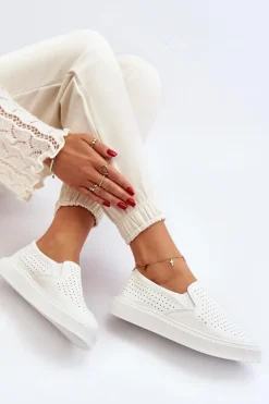 Best Boto Ażurowe Trampki Slip-on Damskie Białe Echossia