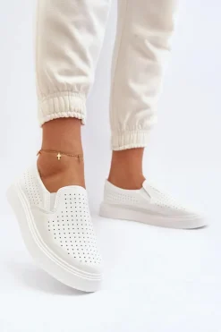 Best Boto Ażurowe Trampki Slip-on Damskie Białe Echossia